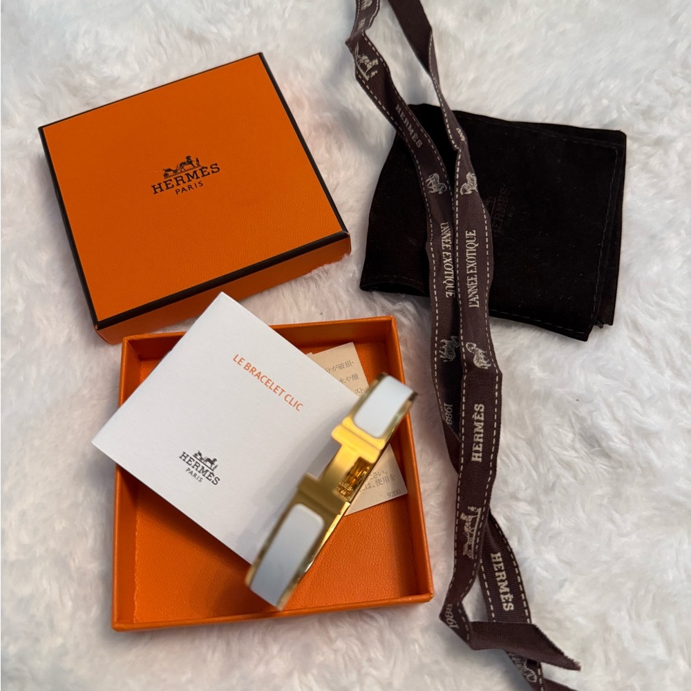 Hermes Gold and White Enamel Bracelet